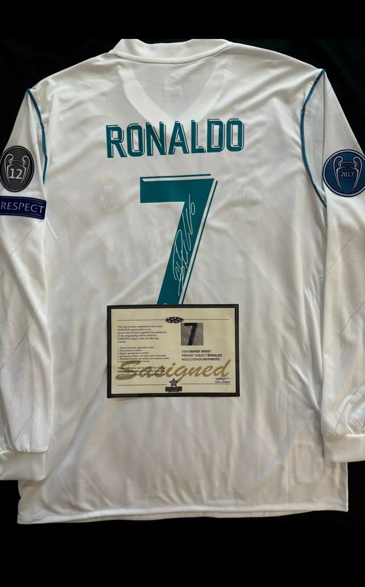 CR7 SHIRT WITH REAL MADRID SIGNED AT champions league